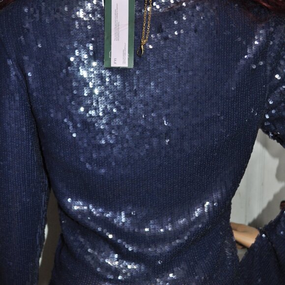 Women's Bell Long Sleeve Sequin Holiday Top - Wild Fable Navy Blue Size Large - Picture 4 of 4